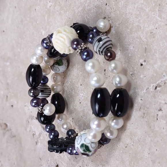 Multi Beaded Sterling Silver Coil Bracelet - Picture 10 of 11